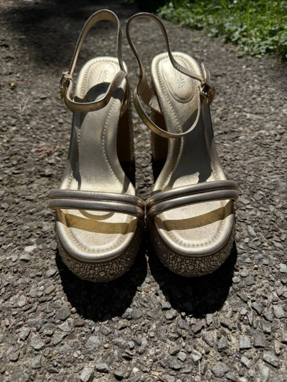 Michael Kors Genuine Leather Heels, Platform Heels Gold Leather Heels Size 10